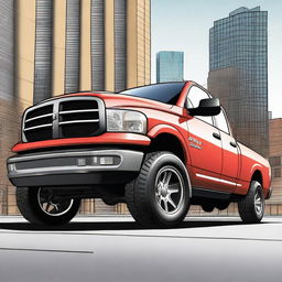 A detailed illustration of a 2003 Dodge Ram 1500 truck equipped with a wide body kit