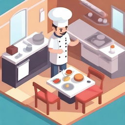 Create an isometric character dressed as a restaurant chef