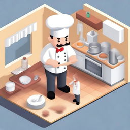 Create an isometric character dressed as a restaurant chef