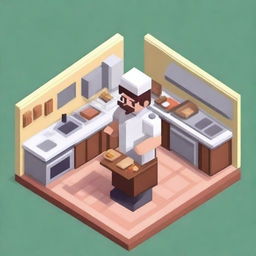 Create an isometric character dressed as a restaurant chef in pixel art style