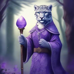 A detailed illustration of an anthropomorphic snow leopard cleric