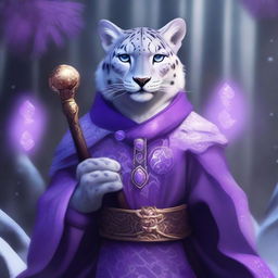 A detailed illustration of an anthropomorphic snow leopard cleric