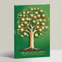 Create a high-detail book cover featuring a golden apple tree with large apples