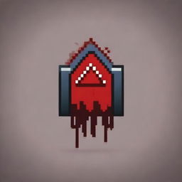 A play button covered in blood in pixel art style