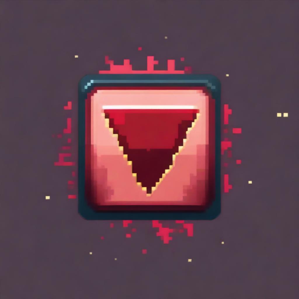 A play button covered in blood in pixel art style