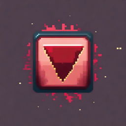 A play button covered in blood in pixel art style