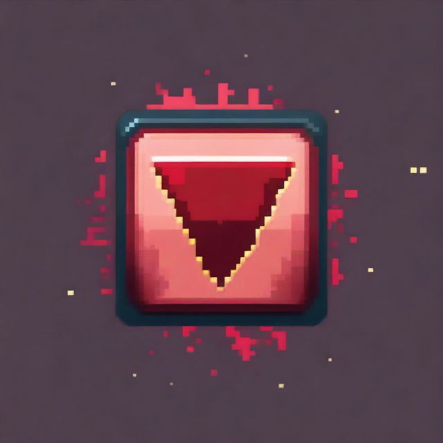 A play button covered in blood in pixel art style