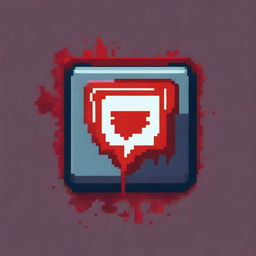 A play button covered in blood in pixel art style