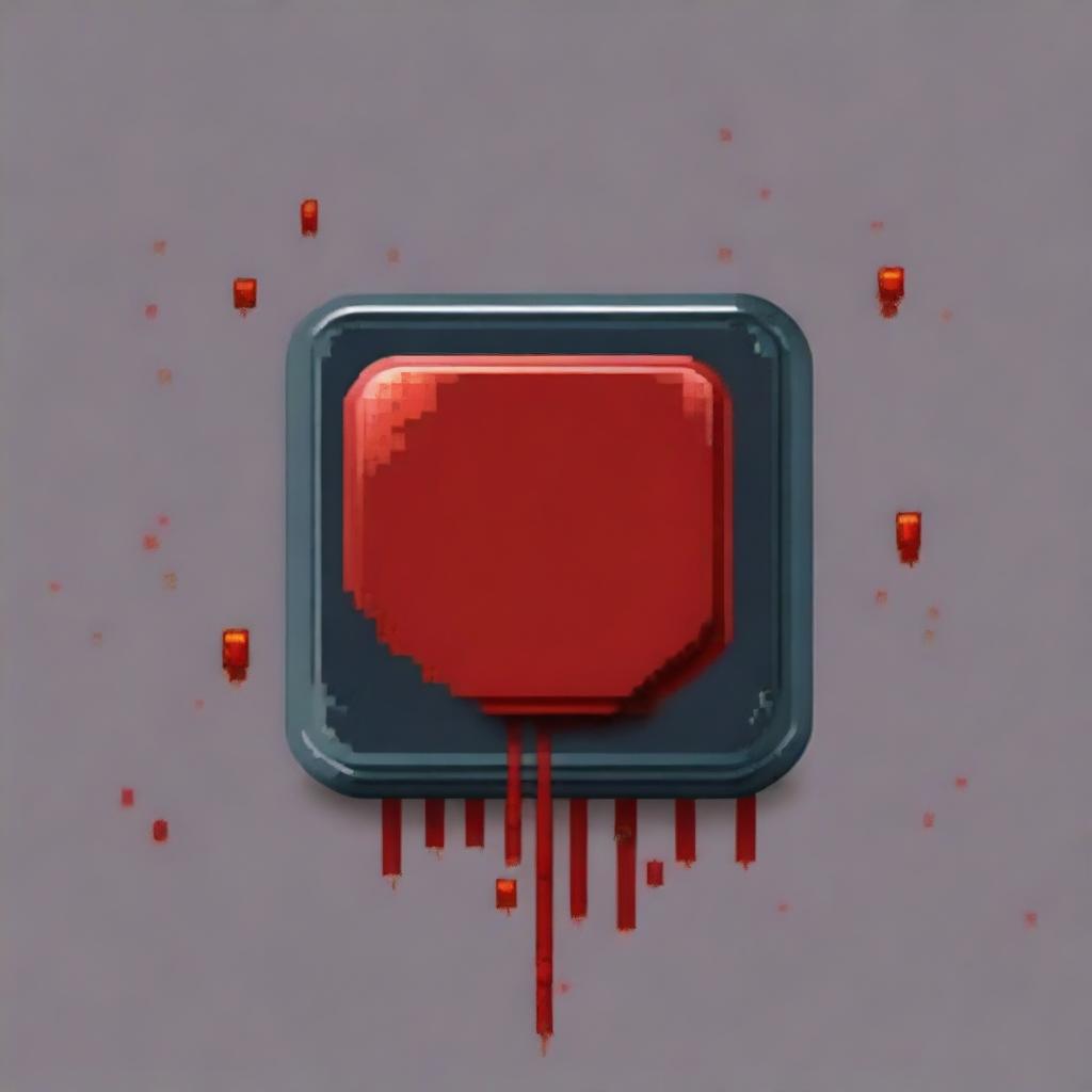 A play button covered in blood in pixel art style in PNG format