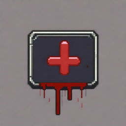 A play button covered in blood in pixel art style in PNG format