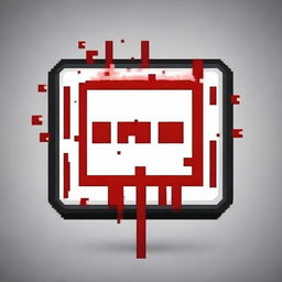 A play button covered in blood in pixel art style in PNG format