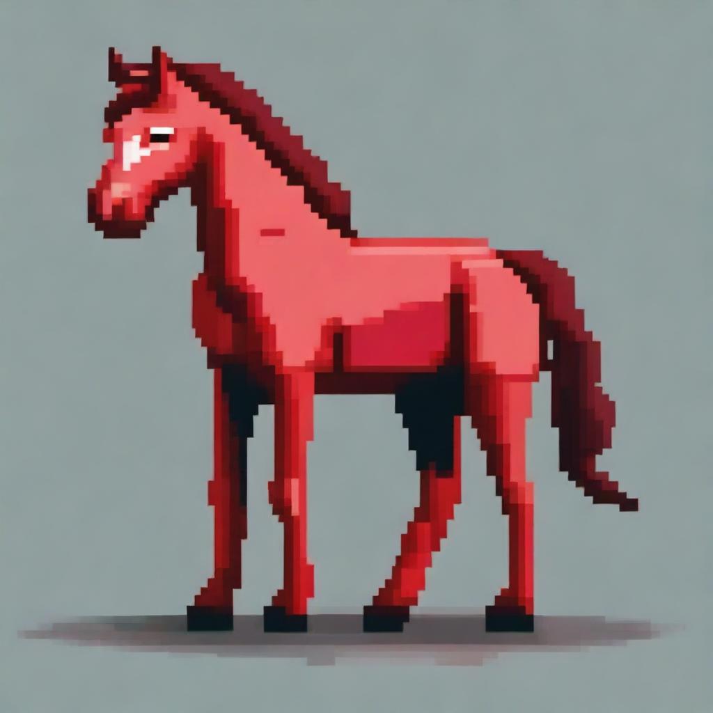 Create an image of a red horse in pixel art style