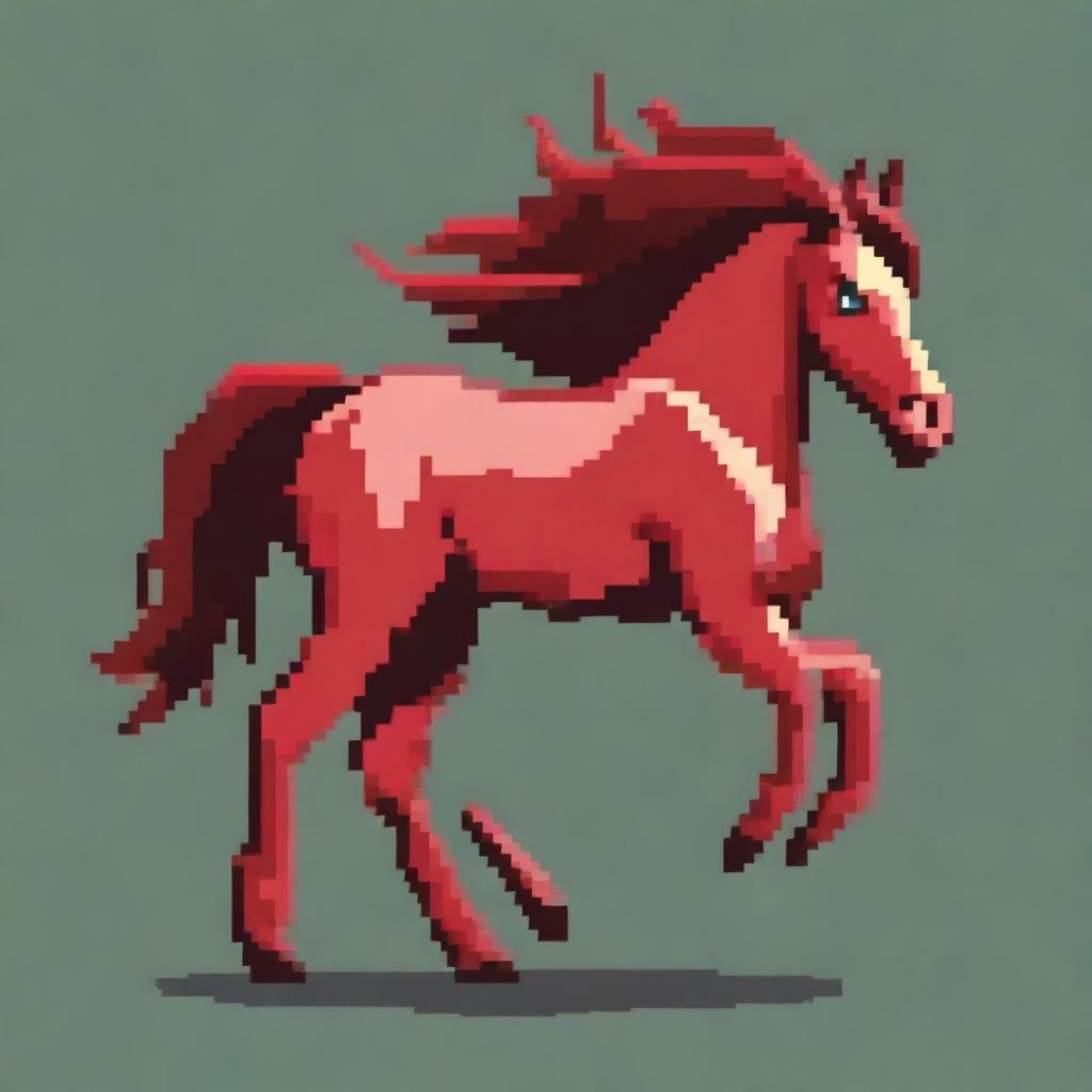 Create a pixel art image of a red horse