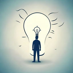 Create an image of a light bulb with a person underneath who is thinking