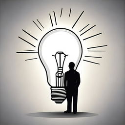 Create an image of a light bulb with a person underneath who is thinking