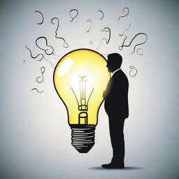 Create an image of a light bulb with a person underneath who is thinking