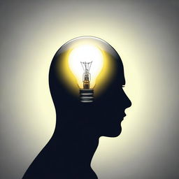 Create an image of a light bulb with a person underneath who is thinking