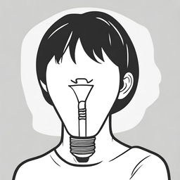 Create an image of a light bulb with a person underneath who is thinking, using anime-style line art