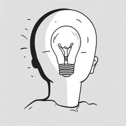 Create an image of a light bulb with a person underneath who is thinking, using anime-style line art