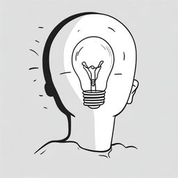 Create an image of a light bulb with a person underneath who is thinking, using anime-style line art