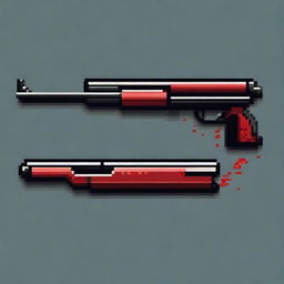 Create a pixel art image of a shotgun with blood stains