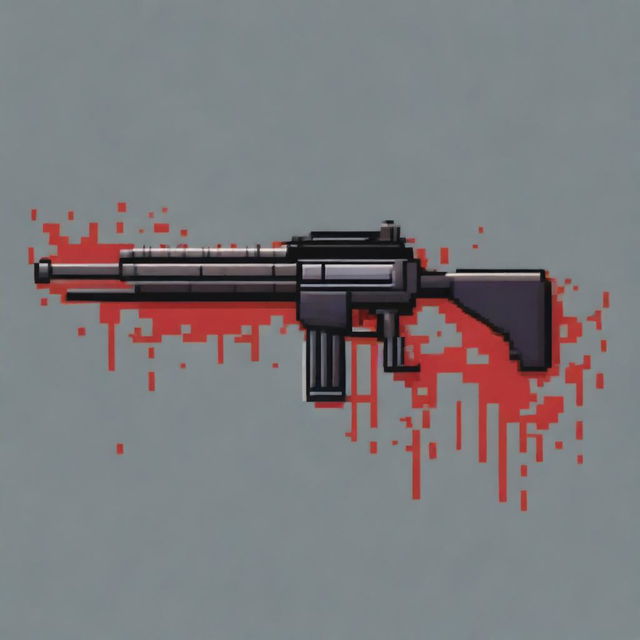 Create a pixel art image of a shotgun with blood stains