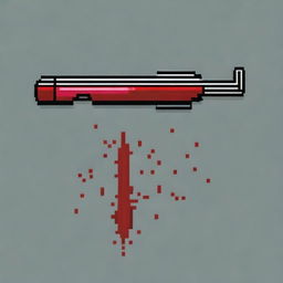 Create a pixel art image of a shotgun with blood stains