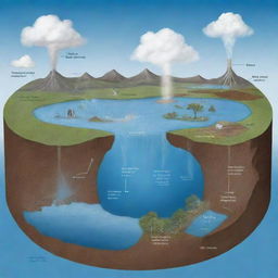 An illustrative diagram of the 'Water Cycle for the Anthropocene', encompassing the typical evaporation, condensation, and precipitation processes. Include at least two human pressures like industrial pollution and water overuse affecting the hydrologic cycle.