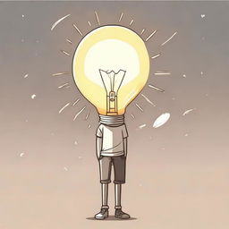 Create an image of a glowing light bulb floating in mid-air with an anime-style character underneath who is in a thinking pose