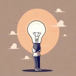 Create an image of a glowing light bulb floating in mid-air with an anime-style character underneath who is in a thinking pose