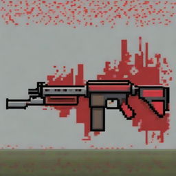 Create a pixel art image of a rifle with blood stains