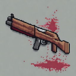 Create a pixel art image of a rifle with blood stains