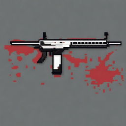 Create a pixel art image of a rifle with blood stains