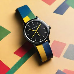 A high-quality image of a modern wristwatch with a black clockface