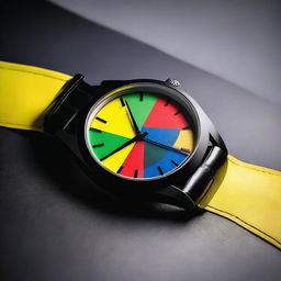 A high-quality image of a modern wristwatch with a black clockface