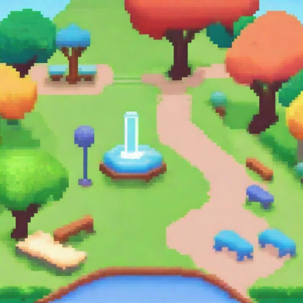 Create a detailed pixel art scene of a park