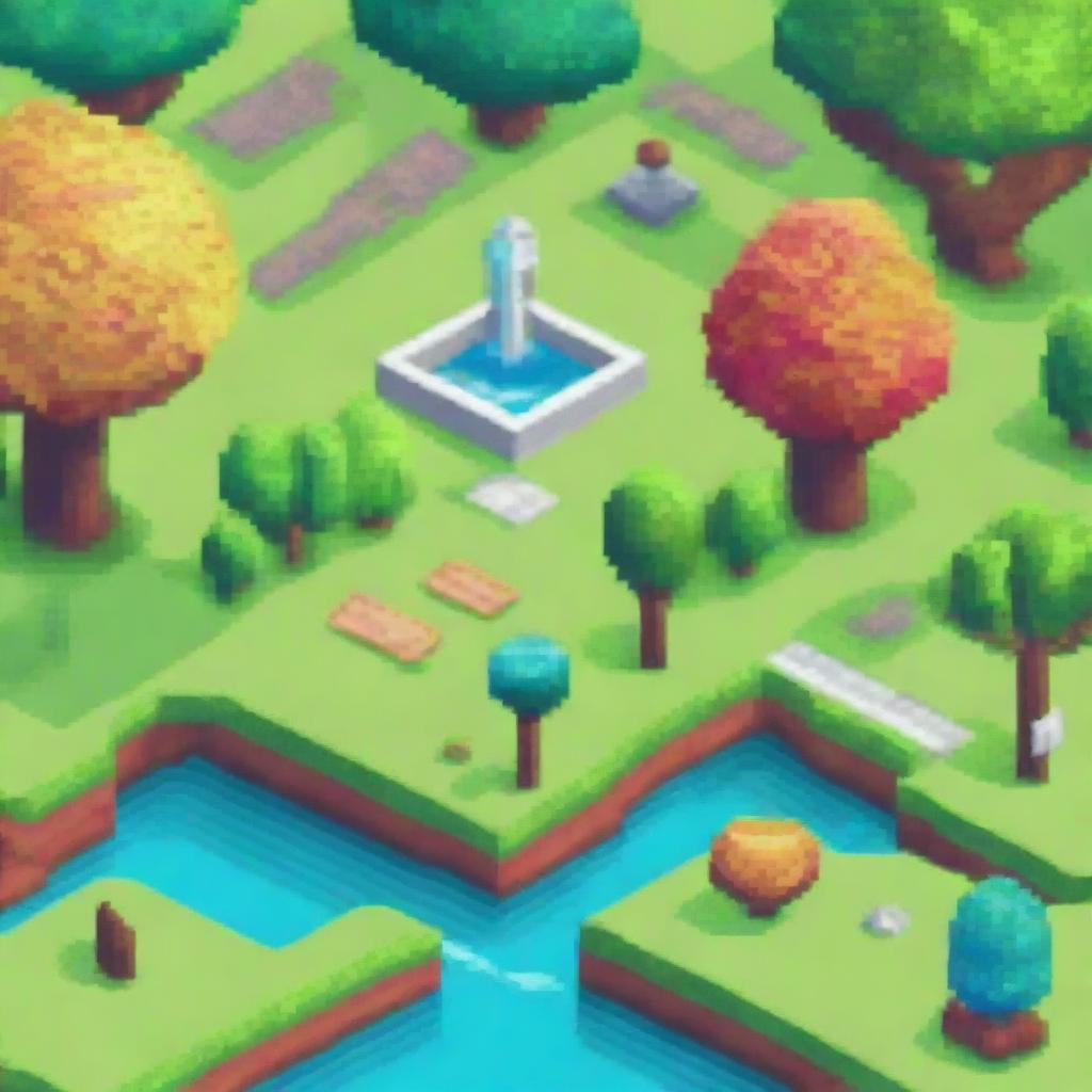 Create a detailed pixel art scene of a park