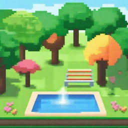 Create a detailed pixel art scene of a park without trees