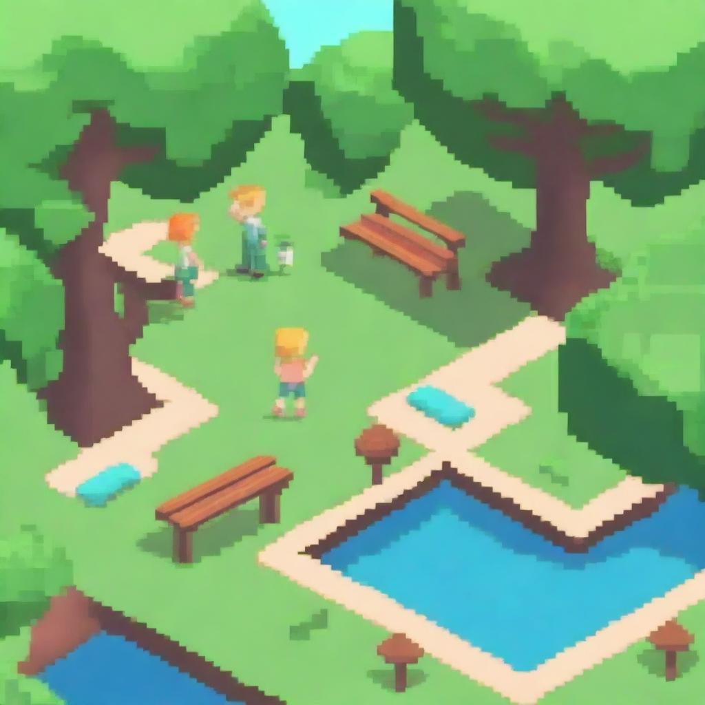 Create a detailed pixel art scene of a park without trees