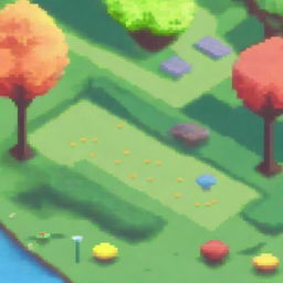 Create a detailed pixel art scene of a park without trees