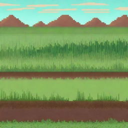 Create a detailed pixel art scene of a grassy terrain with patches of dirt