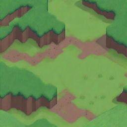 Create a detailed top-down pixel art scene of a grassy terrain with patches of dirt