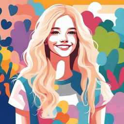 A digital illustration of a young blonde female teenager with a cheerful expression