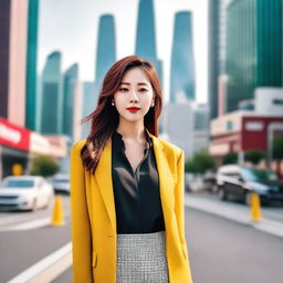 A beautiful and stylish Korean woman posing confidently