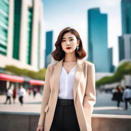 A beautiful and stylish Korean woman posing confidently