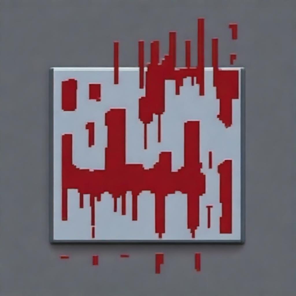 Create a pixel art image of a metal rectangle with blood splattered on top