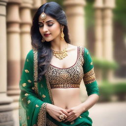 A beautiful Indian girl with traditional attire, showcasing her deep navel