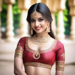 A beautiful Indian girl with traditional attire, showcasing her deep navel