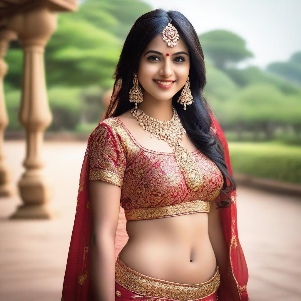 A beautiful Indian girl with traditional attire, showcasing her deep navel