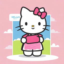 A cute and friendly Hello Kitty character holding a sign that says 'Order Now'